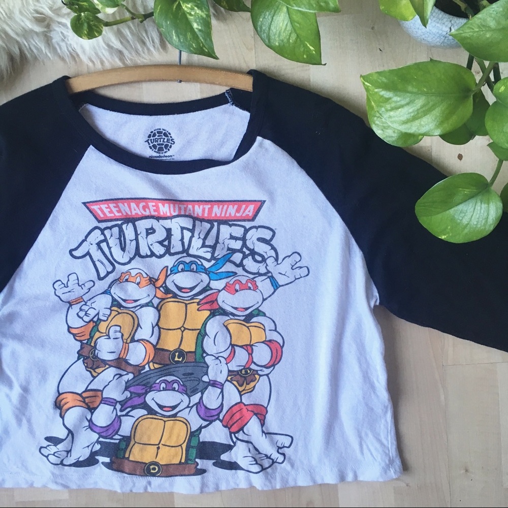 NINJA TURTLES Cropped 3/4 Sleeve Baseball Tee M
